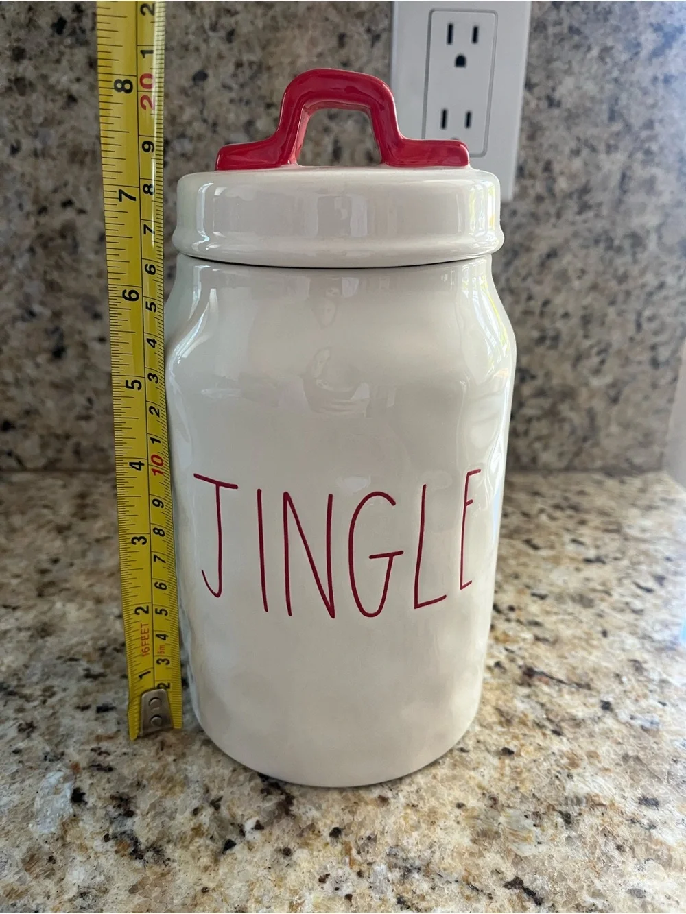 Rae Dunn Christmas Ceramic JINGLE Canister with Red Lid Handle